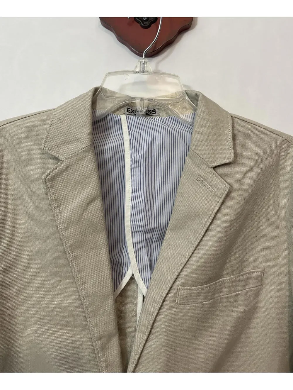 Express Mens Small Beige Cotton 2-Button Pleated Lined Pocketed Sport Coat! A4